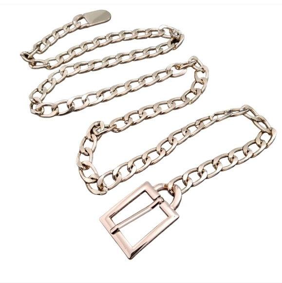 Gold boho chunky chain link metal waist square buckle statement Y2k dress belt - Picture 6 of 11